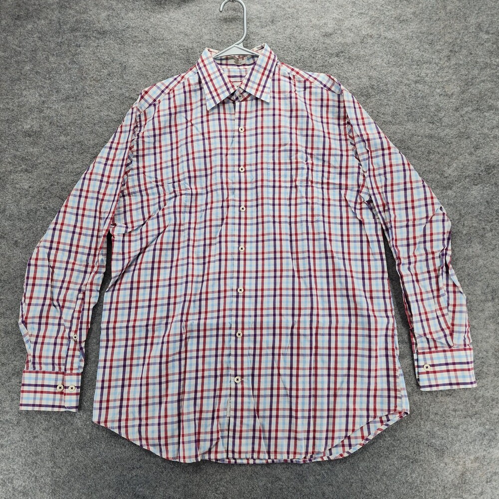Peter Millar Shirt Mens Large Button Up Long Sleeve Purple Plaid